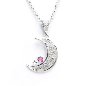 Crescent Moon & Star Necklace Sterling Silver (PAX14)