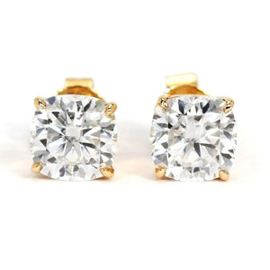 Cushion Cut Moissanite Solitaire in Basket Setting Stud Earrings in 18K gold - LeCaine Gems