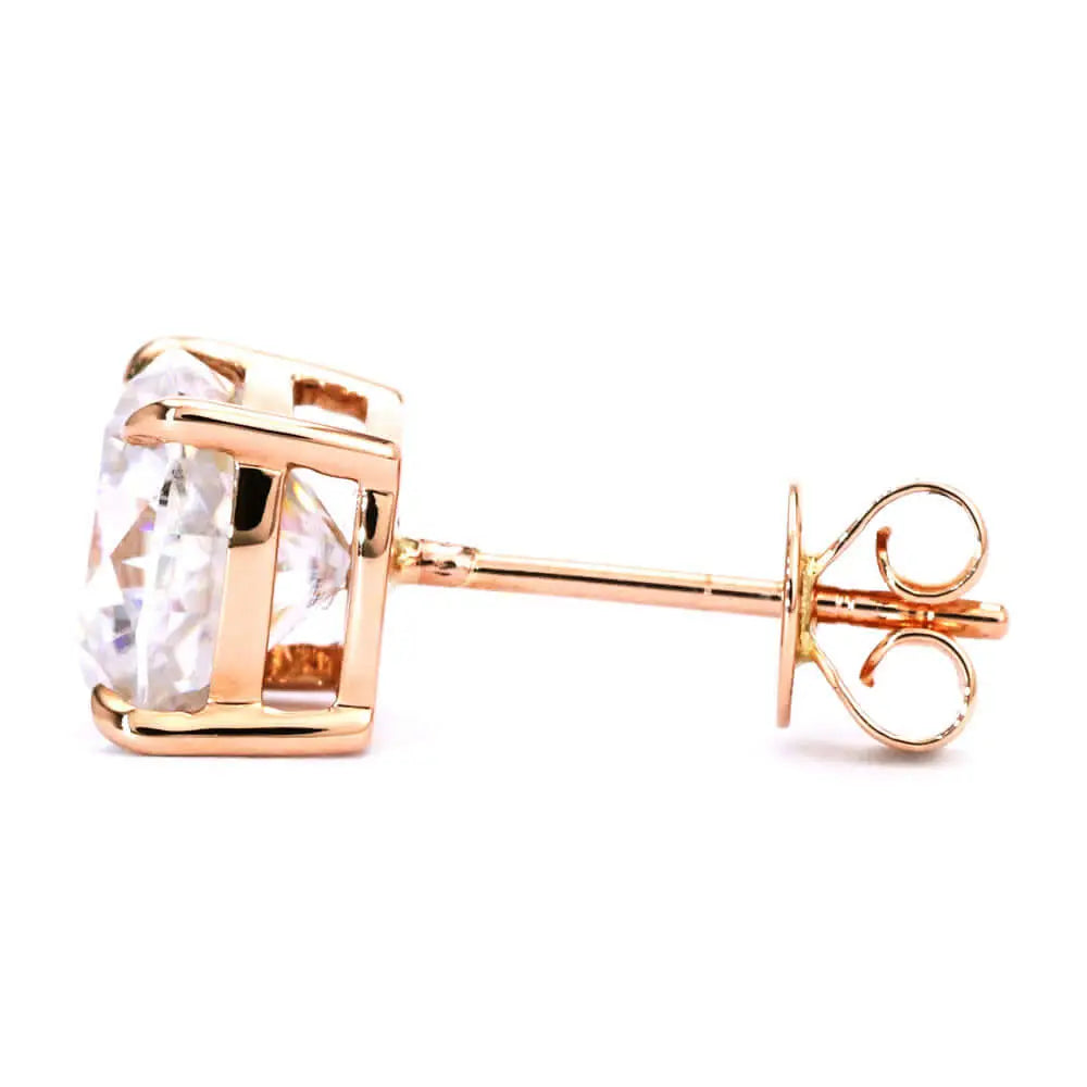 Cushion Cut Moissanite Solitaire in Basket Setting Stud Earrings in 18K gold - LeCaine Gems