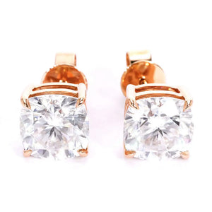 Cushion Cut Moissanite Solitaire in Basket Setting Stud Earrings in 18K gold - LeCaine Gems