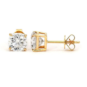 Cushion Cut Moissanite Solitaire in Basket Setting Stud Earrings in 18K gold - LeCaine Gems