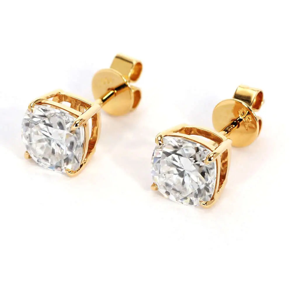 Cushion Cut Moissanite Solitaire in Basket Setting Stud Earrings in 18K gold - LeCaine Gems