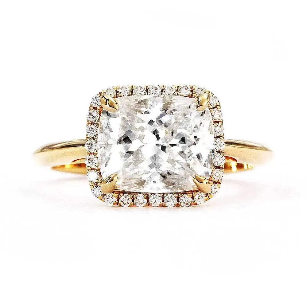 Custell Elongated Cushion Solitaire Moissanite Ring in 18K Gold - LeCaine Gems