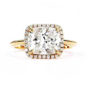 Custell Elongated Cushion Solitaire Moissanite Ring in 18K Gold - LeCaine Gems