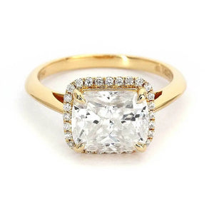 Custell Elongated Cushion Solitaire Moissanite Ring in 18K Gold - LeCaine Gems