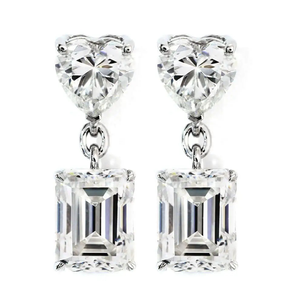 Dakota Emerald & Heart Moissanite Dangling Earrings in 18K Gold - LeCaine Gems