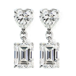Dakota Emerald & Heart Moissanite Dangling Earrings in 18K Gold - LeCaine Gems