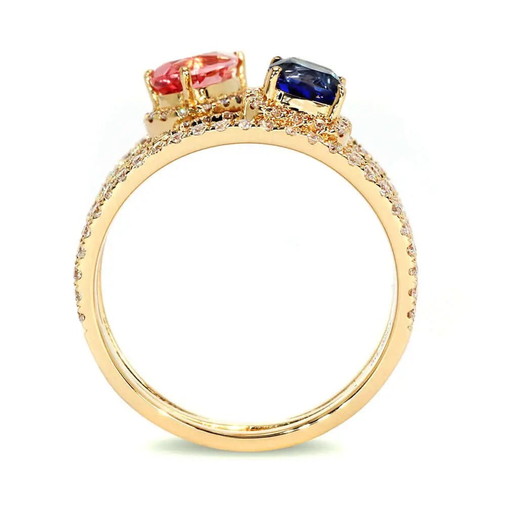 Daphne Pear and Cushion Lab Grown Sapphire with Multi Pave Band Ring in 18K Gold - LeCaine Gems