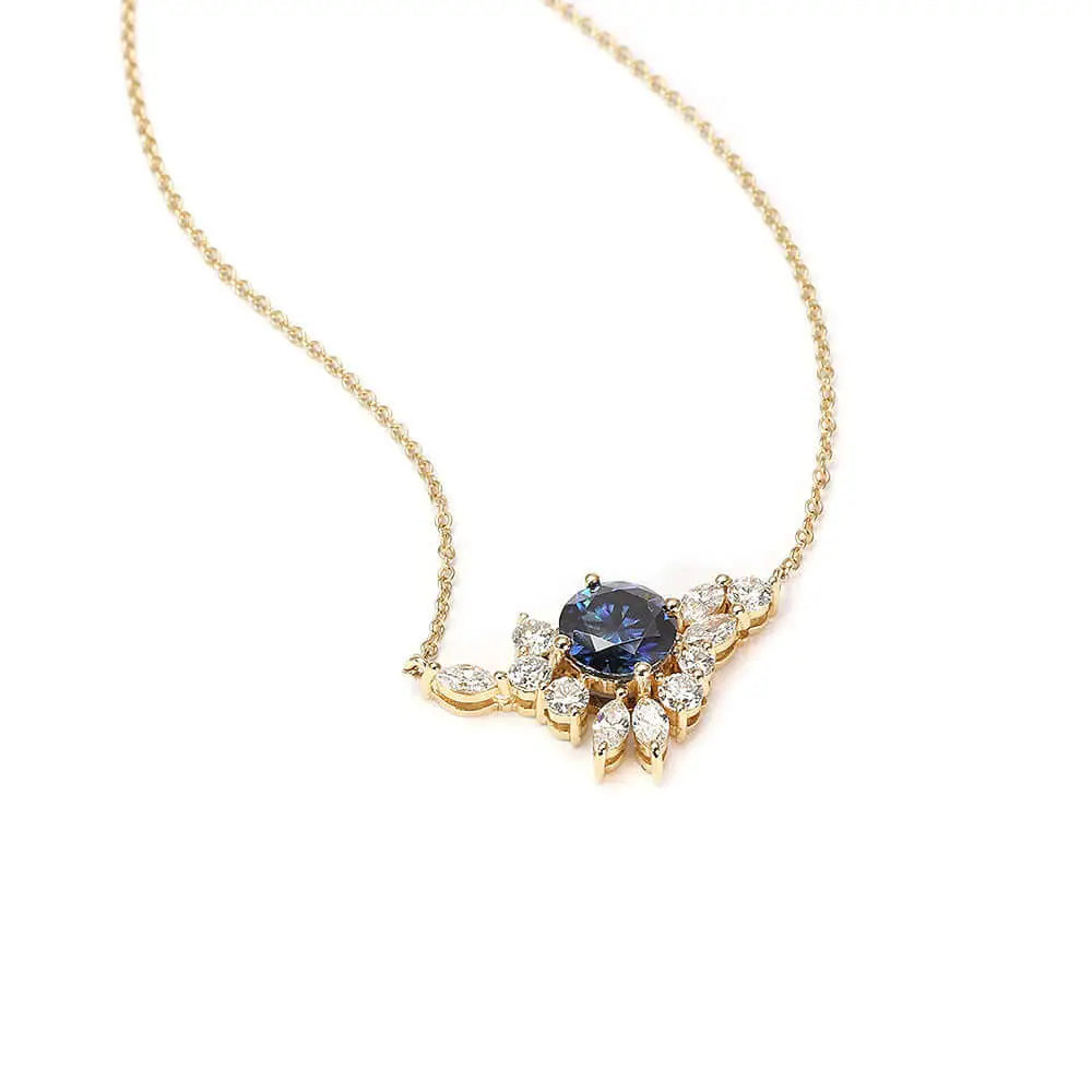 Delilah Blue Grey Moissanite Necklace with Lab Grown Diamonds in 18K Gold - LeCaine Gems