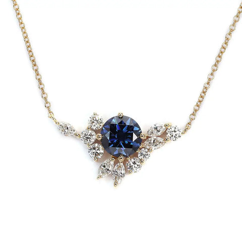 Delilah Blue Grey Moissanite Necklace with Lab Grown Diamonds in 18K Gold