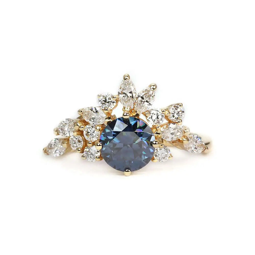 Delilah Blue Grey Moissanite with Lab Grown Diamonds Ring in 18K gold - LeCaine Gems