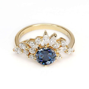 Delilah Blue Grey Moissanite with Lab Grown Diamonds Ring in 18K gold - LeCaine Gems