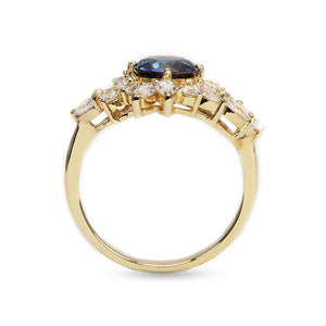Delilah Blue Grey Moissanite with Lab Grown Diamonds Ring in 18K gold - LeCaine Gems