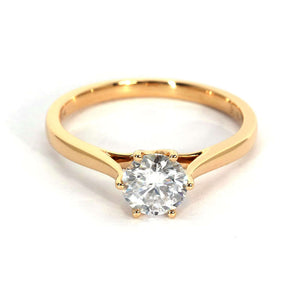 Devera Round Moissanite with Lattice Setting Solitaire Ring in 18K Gold - LeCaine Gems
