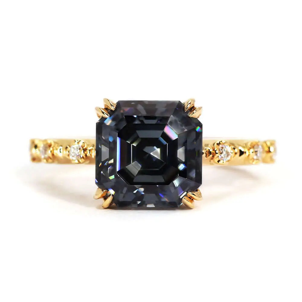 Diana Asscher Cut Blue Grey Moissanite Ring in 18K gold - LeCaine Gems