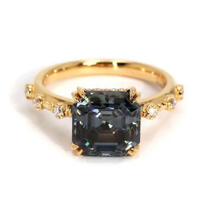 Diana Asscher Cut Blue Grey Moissanite Ring in 18K gold - LeCaine Gems