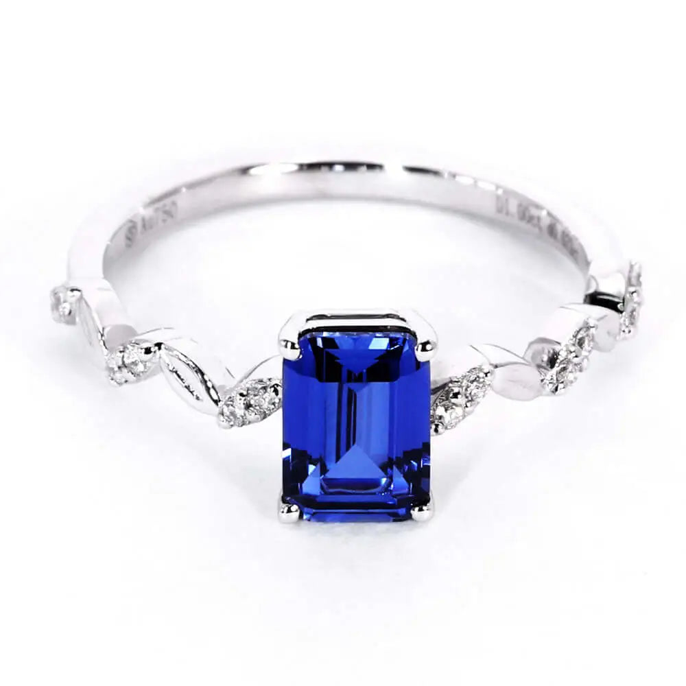 Eartha Emerald Blue Lab Grown Sapphire Ring in 18K Gold - LeCaine Gems