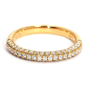 Edwina Round Moissanite Micro Pave Band and Dual Finished Wedding Rings in 18K gold - LeCaine Gems