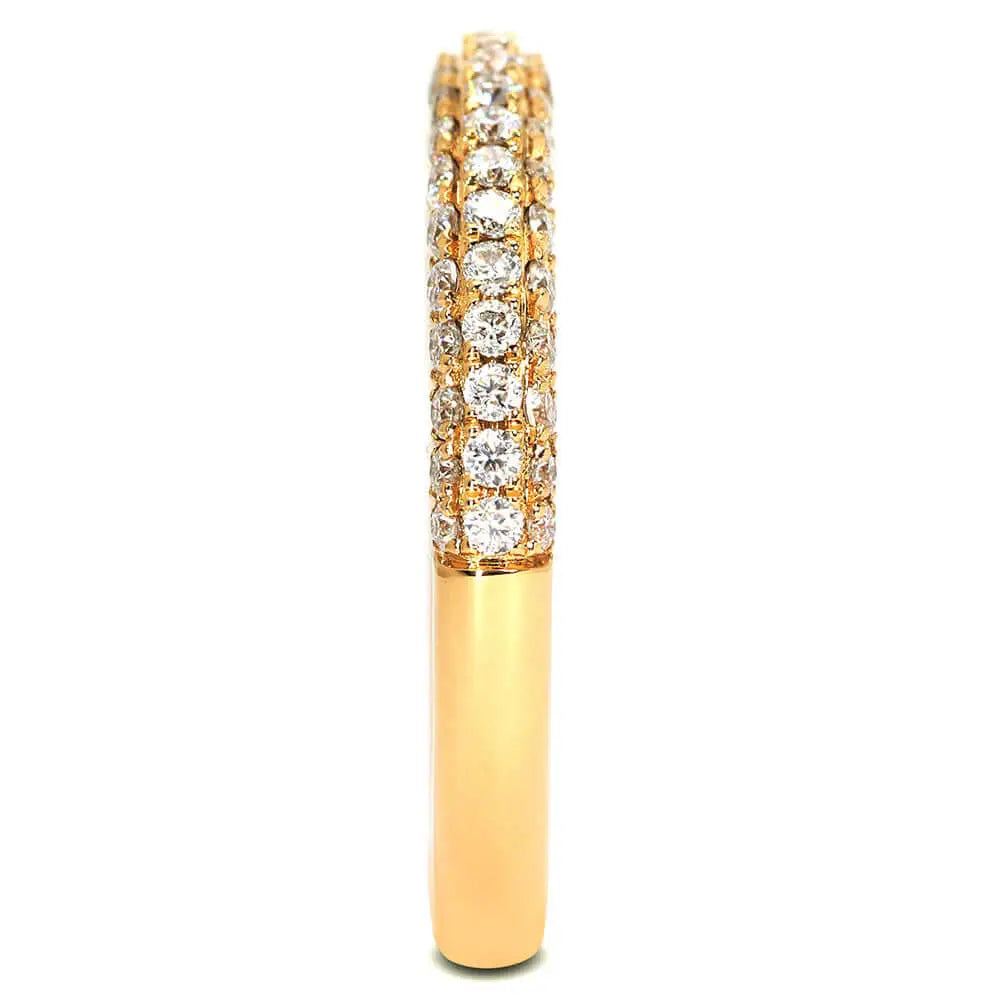 Edwina Round Moissanite Micro Pave Band and Dual Finished Wedding Rings in 18K gold - LeCaine Gems