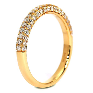 Edwina Round Moissanite Micro Pave Band and Dual Finished Wedding Rings in 18K gold - LeCaine Gems