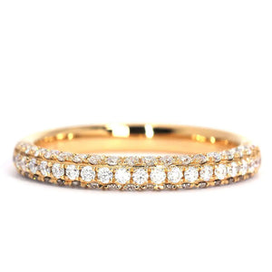 Edwina Round Moissanite Micro Pave Band and Dual Finished Wedding Rings in 18K gold - LeCaine Gems