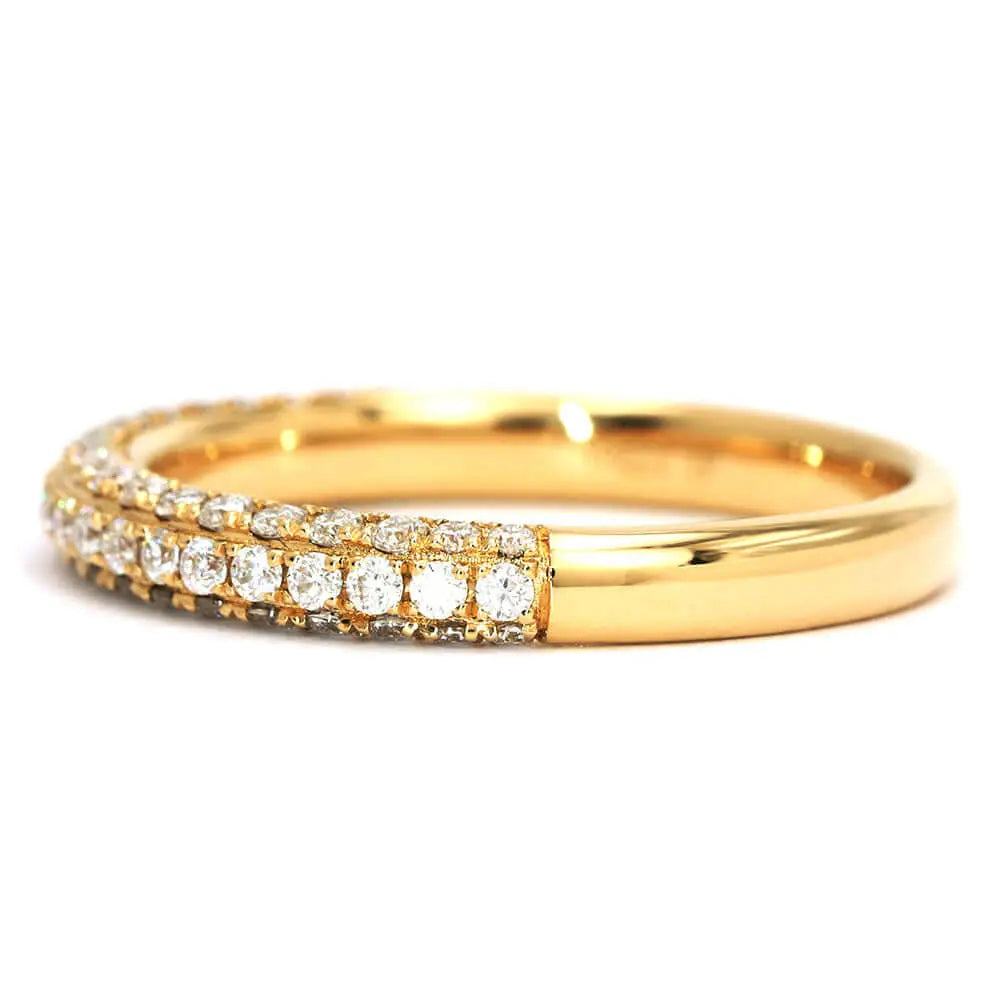 Edwina Round Moissanite Micro Pave Band and Dual Finished Wedding Rings in 18K gold - LeCaine Gems