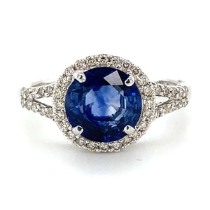 Eiko Round Natural Blue Sapphire with Diamonds in 18K Gold - LeCaine Gems