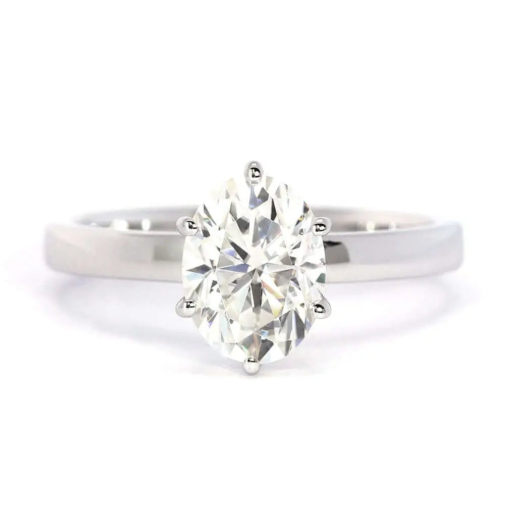 Eire Oval Moissanite in 6 Prong Setting Solitaire Ring in 18K Gold - LeCaine Gems