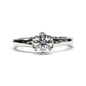 Eleanor Round Moissanite Solitaire with Flower Petal Setting Ring in 18K gold - LeCaine Gems