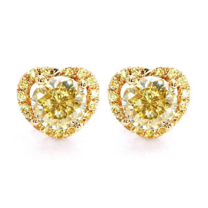 Elene Round Fancy Yellow Moissanite with Heart Shaped Halo Jacket Stud Earrings in 18K Gold - LeCaine Gems
