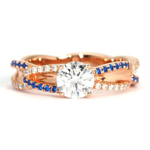 Eliot Moissanite & Lab Grown Sapphire Matching Wedding Rings in 18K Gold
