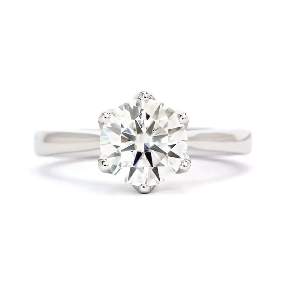 Ellen Round Moissanite Flower Petal Setting Ring in 18K gold - LeCaine Gems