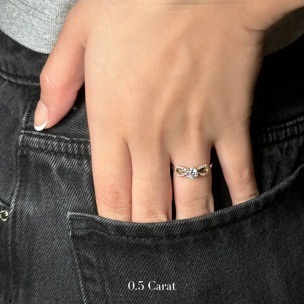 Elly Round Moissanite Solitaire with Infinity Loop Band Ring - LeCaine Gems