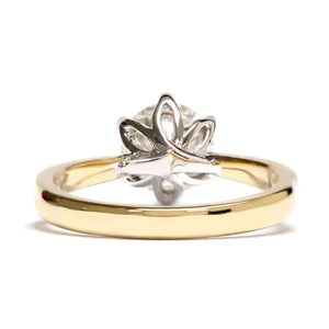 Elora Round Moissanite Petal Setting Solitaire Duo Tone Ring in 18K gold - LeCaine Gems