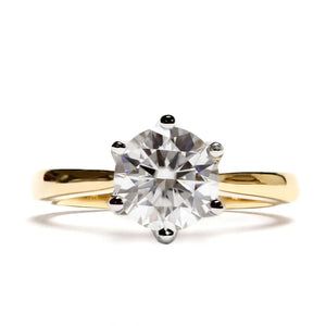 Elora Round Moissanite Petal Setting Solitaire Duo Tone Ring in 18K gold - LeCaine Gems