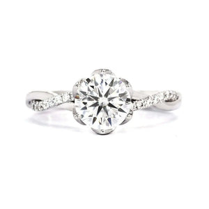 Elysia Round Moissanite with Twist Pave Band Ring in 18K Gold - LeCaine Gems