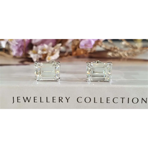 Emerald Moissanite Solitaire in Basket Setting Stud Earrings in 18K gold - LeCaine Gems