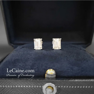 Emerald Moissanite Solitaire in Basket Setting Stud Earrings in 18K gold - LeCaine Gems