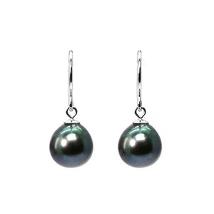 Enhanced Black Akoya Pearl Hook Earrings | 8 x 8.5mm