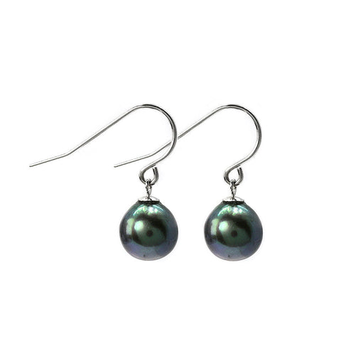 Enhanced Black Akoya Pearl Hook Earrings | 8 x 8.5mm