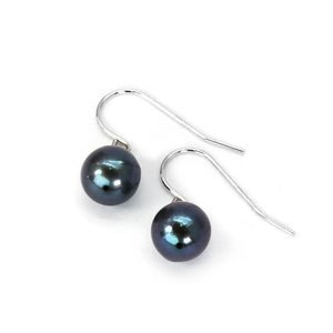 Enhanced Black Akoya Pearl Hook Earrings | 8 x 8.5mm