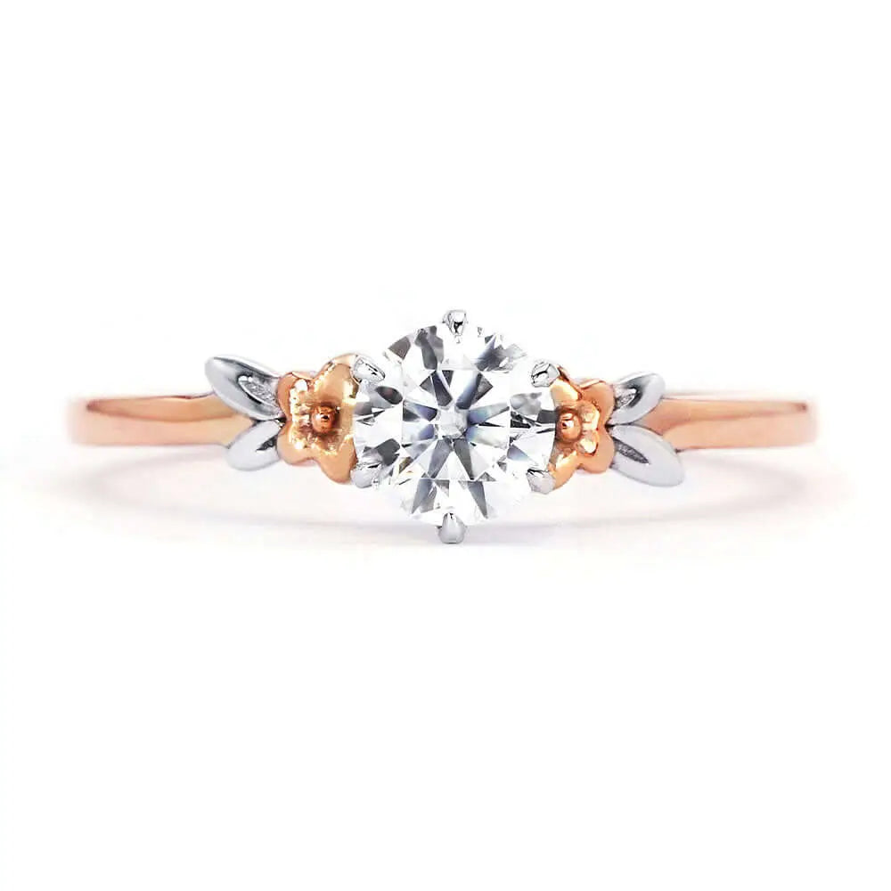 Fleur Round Moissanite Solitaire Ring in 18K Gold - LeCaine Gems