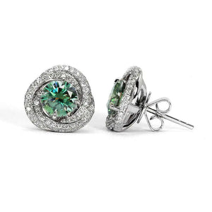 Forest Green Stud Earrings with Moissanite Triple Halo Jackets - LeCaine Gems