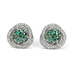 Forest Green Stud Earrings with Moissanite Triple Halo Jackets - LeCaine Gems