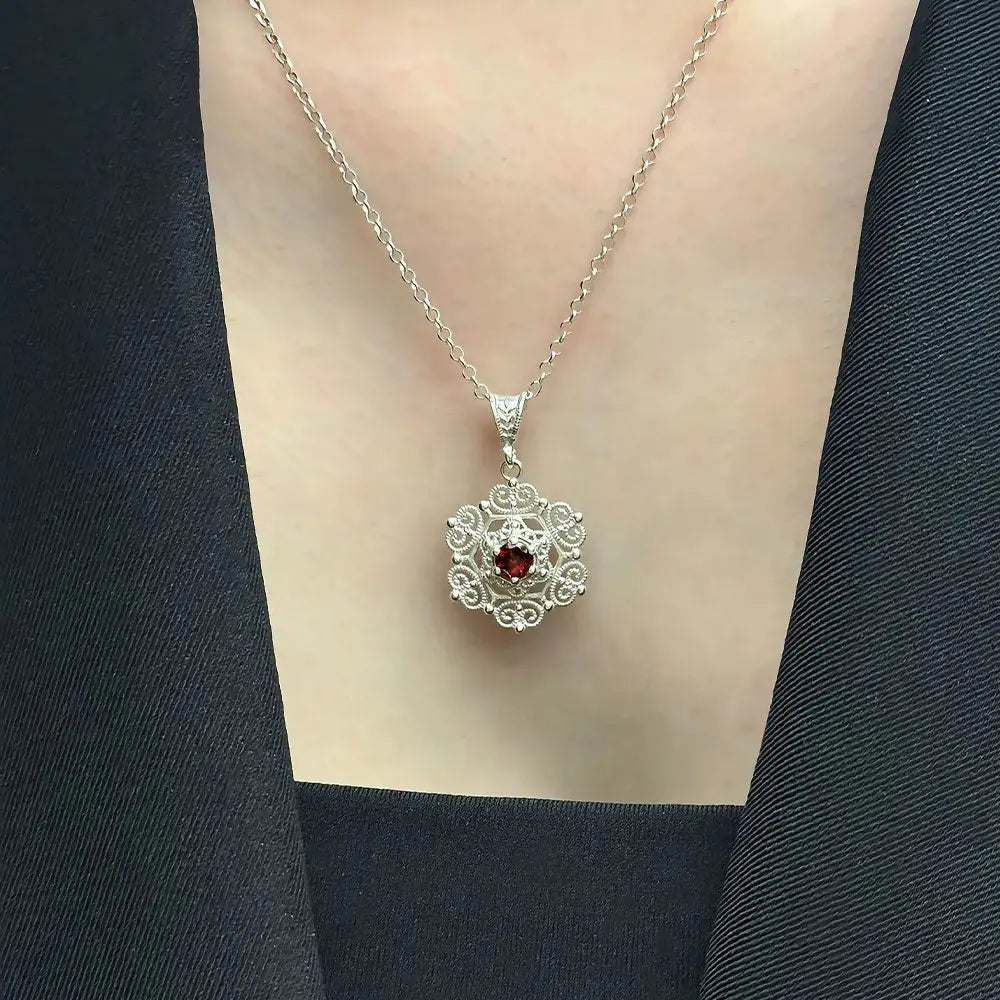 Garnet Goth Necklace with Sterling Silver (PAX19) - necklace