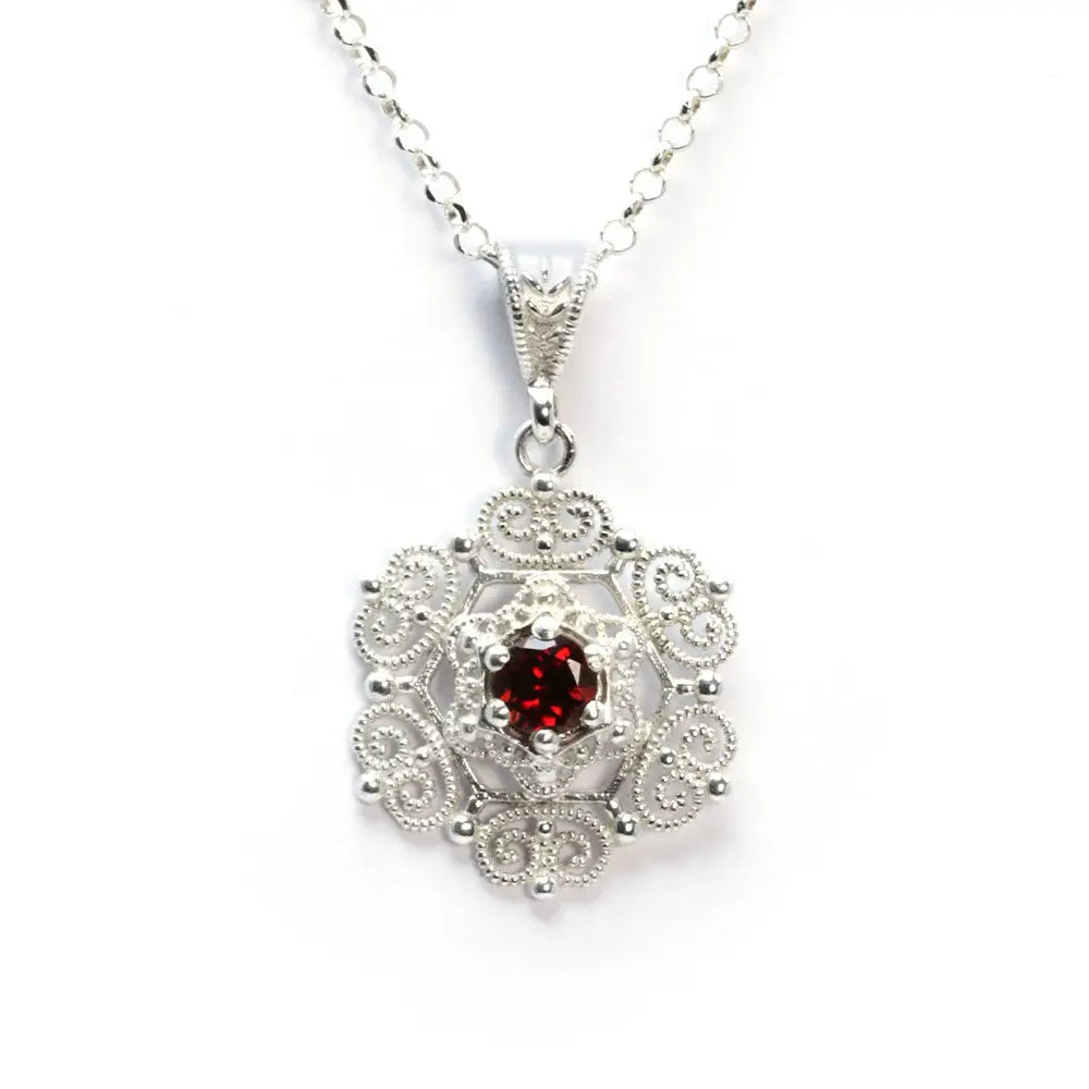 Garnet Goth Necklace with Sterling Silver (PAX19) - necklace