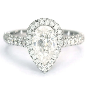 Grace Pear Moissanite with Halo in Pave Band Ring in 18K gold - LeCaine Gems