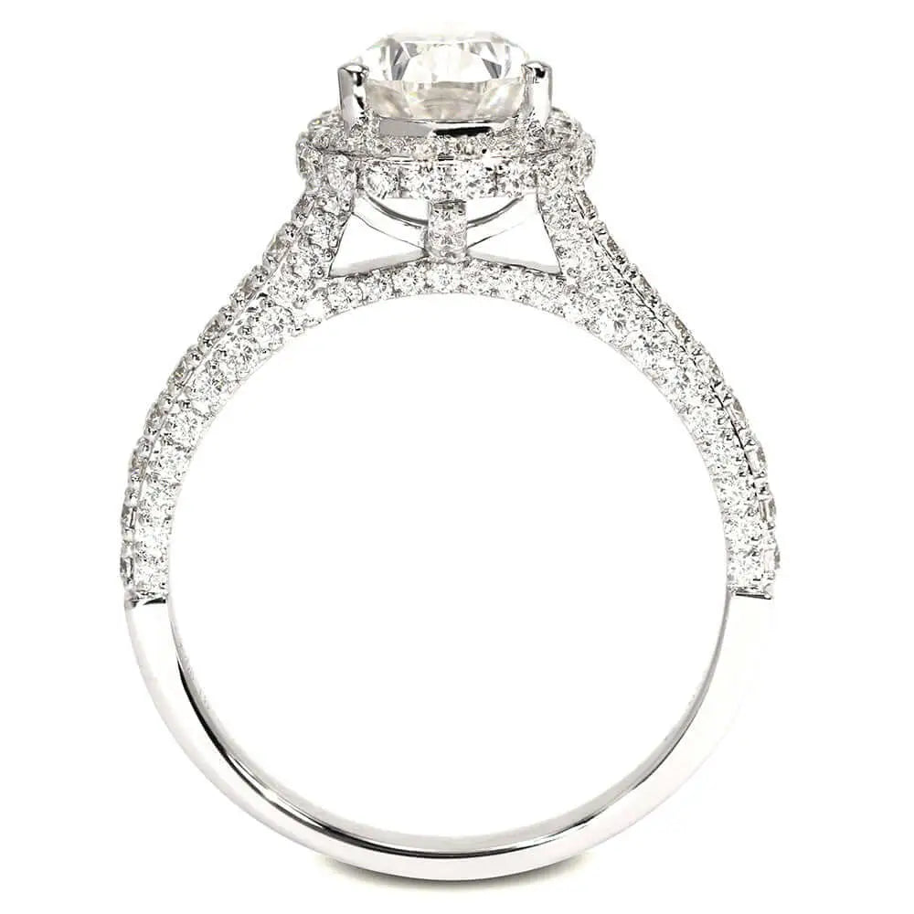 Grace Pear Moissanite with Halo in Pave Band Ring in 18K gold - LeCaine Gems