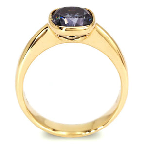 Greta Cushion Dark Grey Blue Moissanite Bezel Ring in 18K gold - LeCaine Gems