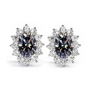 Grey Oval Vintage Halo Moissanite Stud Earrings - LeCaine Gems